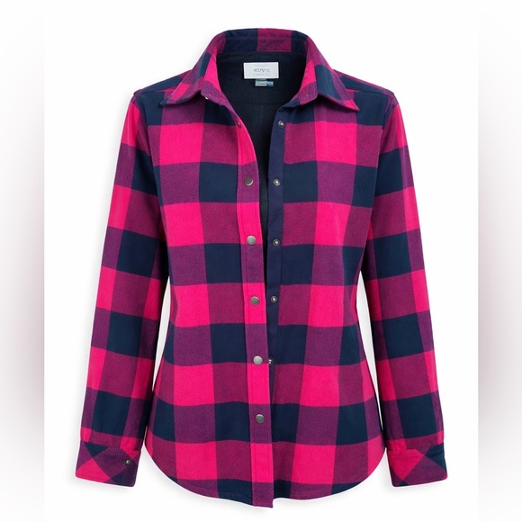 Orvis Tops - Orvis‎ Pink Navy Buffalo Plaid Flannel Shirt Snap Western Grunge Y2K- Medium